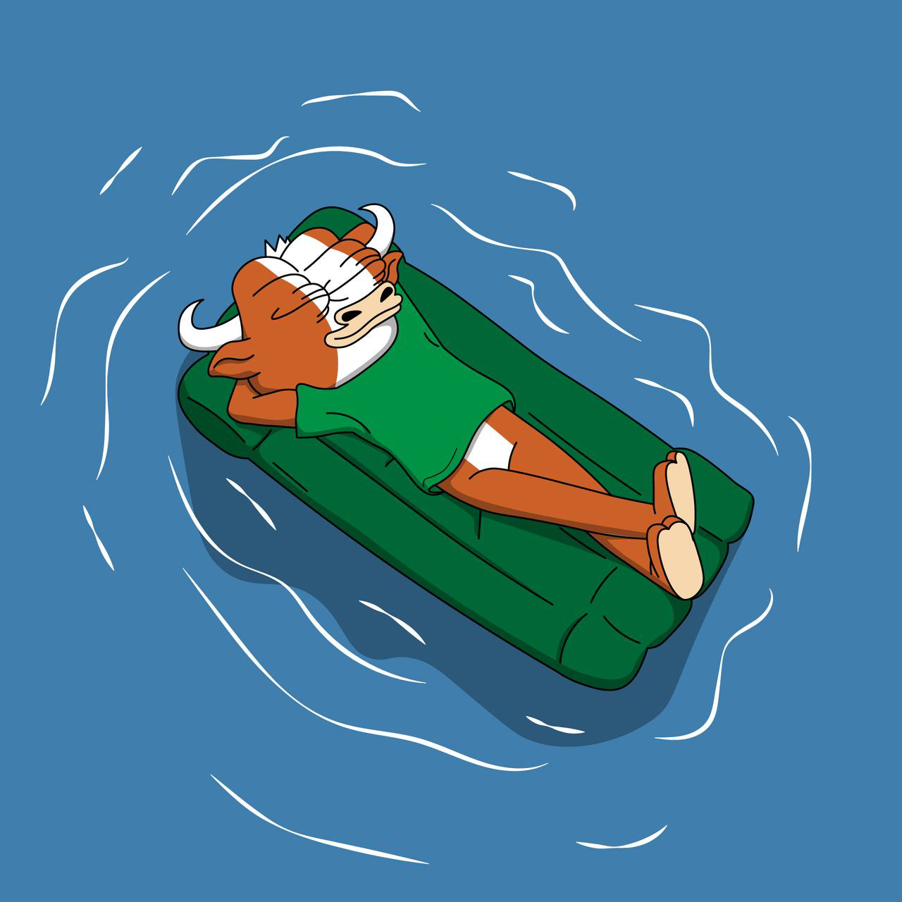 MUMU floating on a pool raft