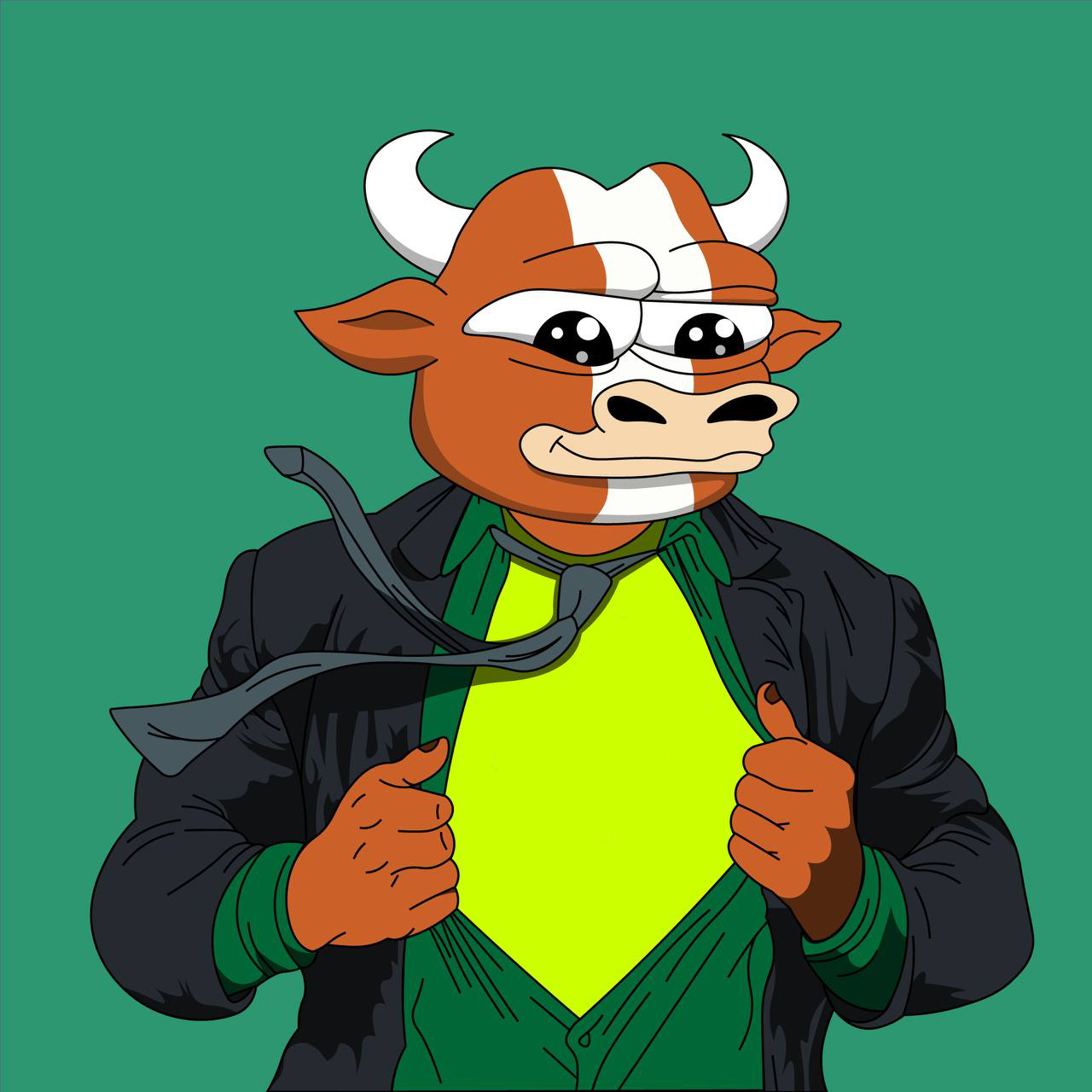 MUMU opening his shirt to reveal a green super suit